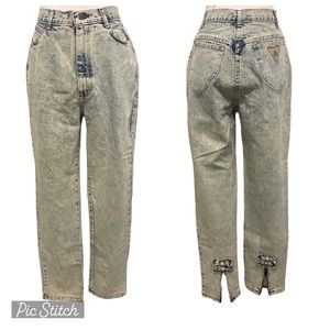 Vintage 80s Cap Ferrat high waisted acid wash bow zip ankle accent mom jeans